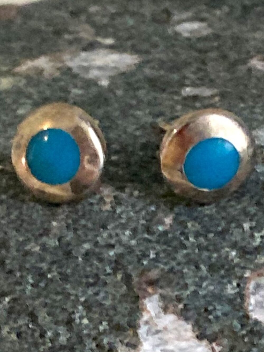 Signed turquoise cabochon post earrings set in sterling silver